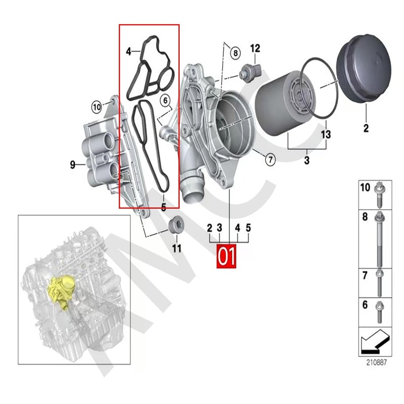 AMCC Engine Oil Cooler Gasket Set Replacement Enhanced Version Suitable for BMW All Models E60 E90 F18 F30 N20 N52 N54 N55 Engine Oil Filter Housing Gasket 2.0L 3.0L Set of：11428637820&11428637821 - Image 3
